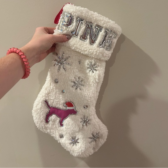 PINK Victoria's Secret Festive White and Pink Stocking - Picture 3 of 5